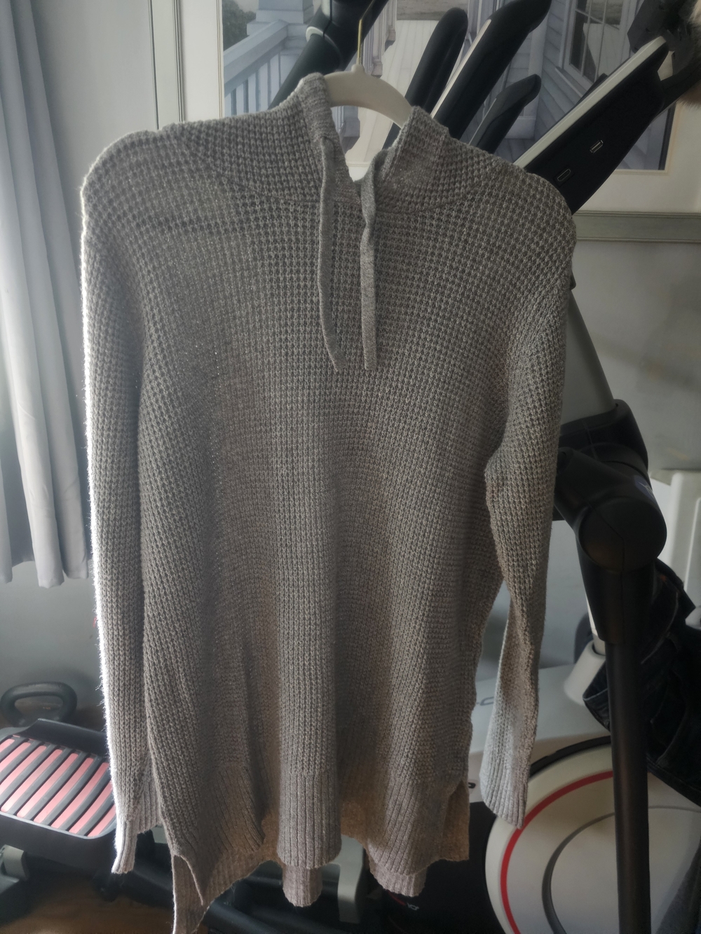 Sonoma Gray Waffle Knit Hoodie with Drawstring